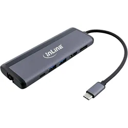 InLine 8-in-1 USB-C Multihub (USB-C, 8 Ports), Dockingstation + USB Hub, Grau
