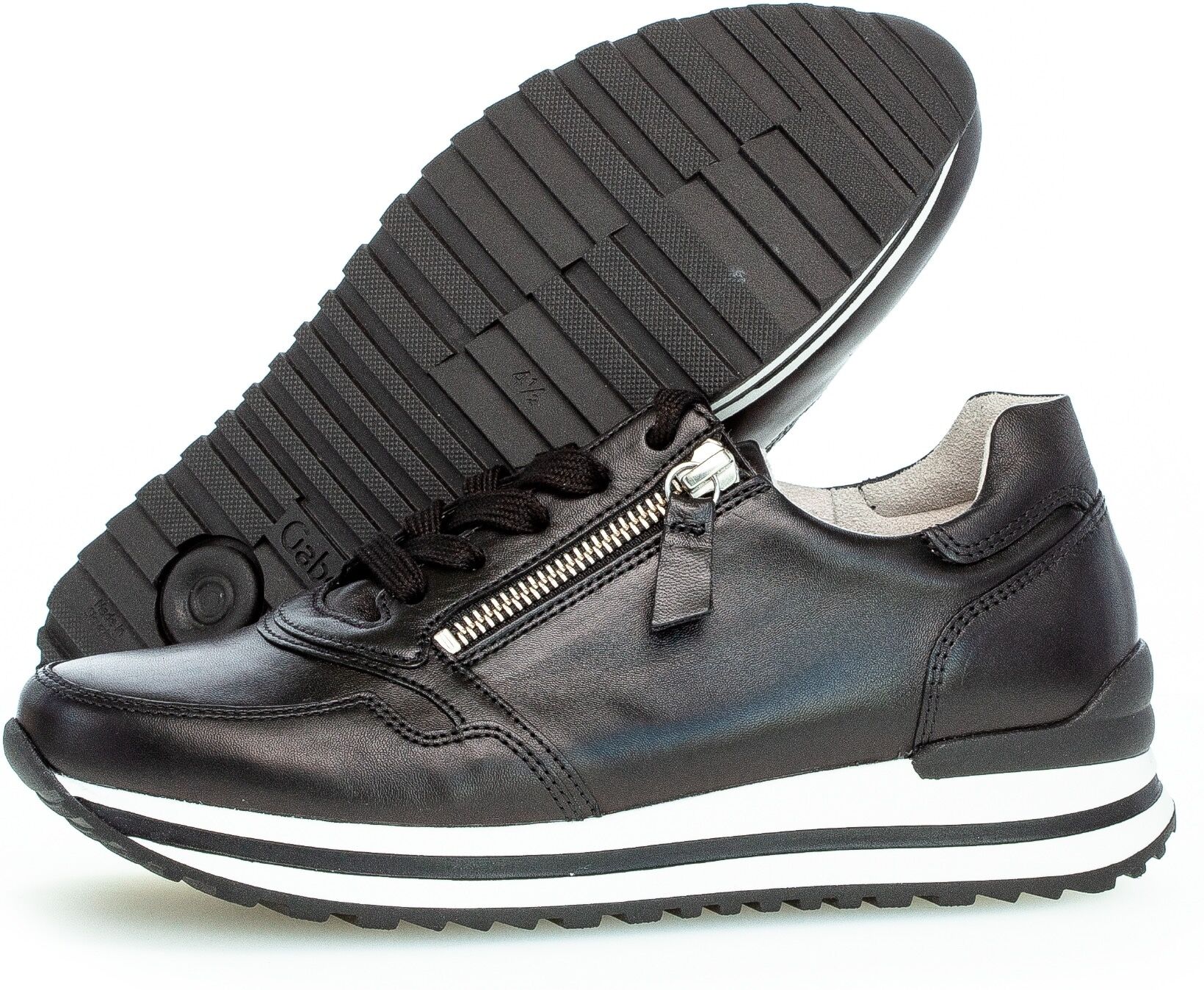 Keilsneaker GABOR "Turin", Damen, Gr. 39, Textil, schwarz, Nappaleder, Schuhe Keilsneaker, mit gepolstertem Schaftrand, Komfortweite H schwarz 39, Textil
