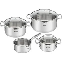 Tefal Duetto Plus Topf-Set 7-teilig, Edelstahl-Kochgeschirr mit Messmarkierungen, Pfannenset + Topfset, Silber