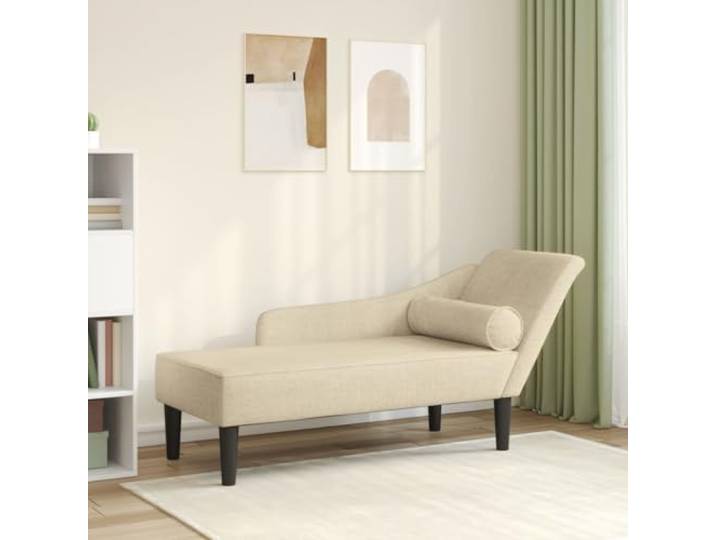 HKPWRBFG Chaiselongue Mit Kissen, Stoff Recamiere 141x55.5x66.5 cm Creme Inklusive Kopfkissen, Robuster Holzrahmen, Ergonomische Form