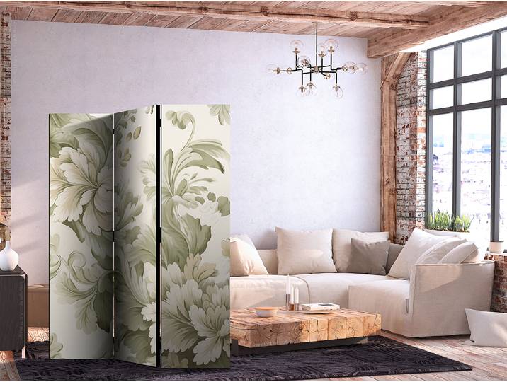 Paravent fleurs rétro vintage 2 faces Autres Beige 135 x 172cm