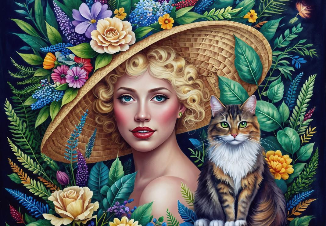Bluebird Puzzle kunstpuzzel met afbeelding van een vrouw en een kat, 1000 stukjes, karton