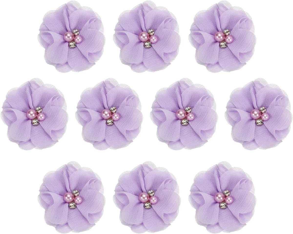 10 stuks Chiffon Bloemen met Parels voor DIY Knutselen - Paars - 5 cm