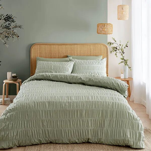 Catherine Lansfield Seersucker Double Duvet Set Sage