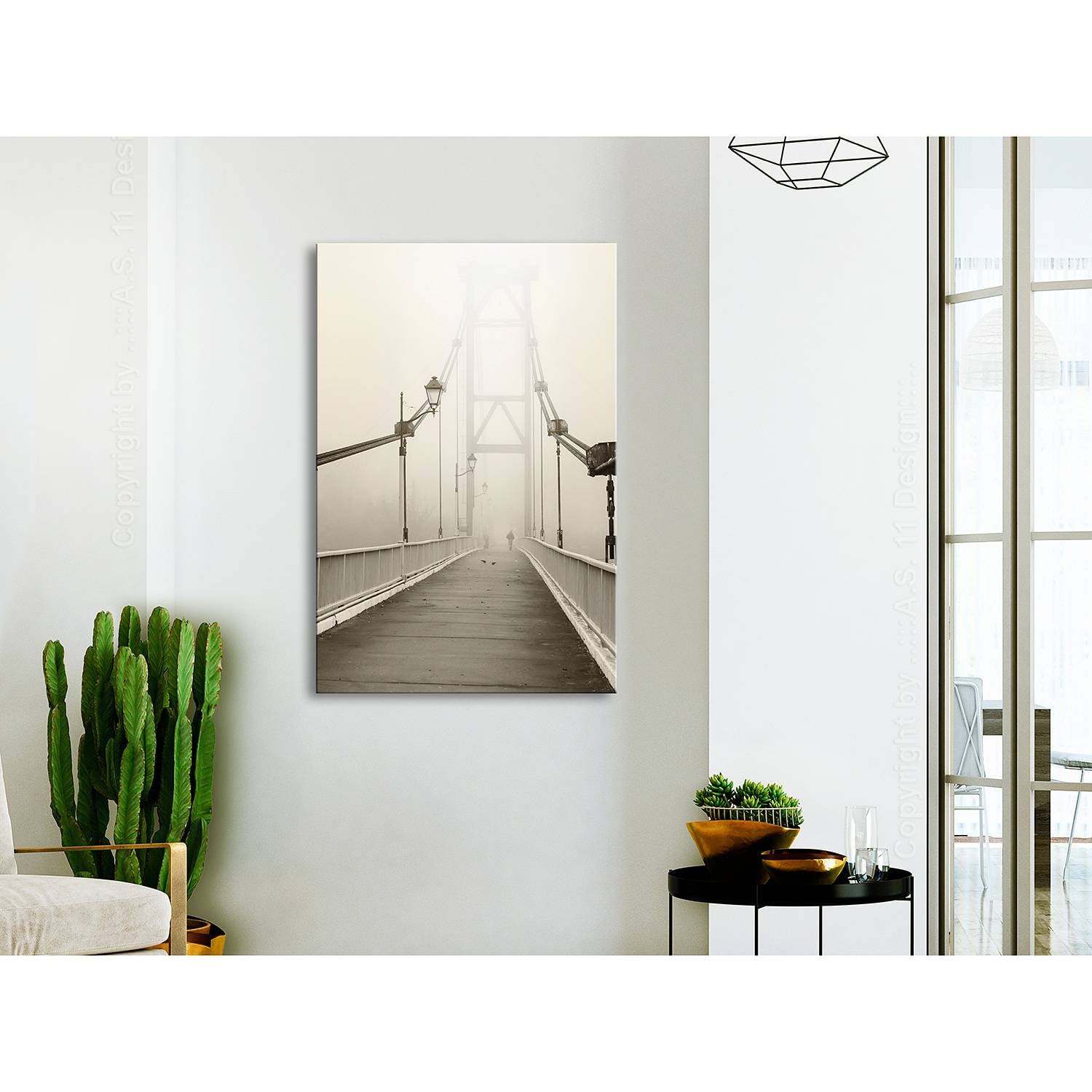 home24 Canvas Wanddecoratie Bridge in the Fog Bruin/Grijs 40 x 60 cm