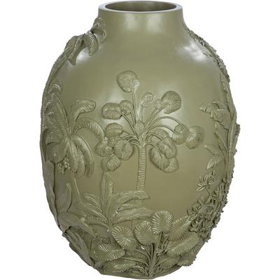 Bodenvase GILDE "Bodenvase bauchig Jungle grün H. 55,5 cm", grün, B:41,5cm H:55,5cm T:41,5cm Ø:41,5cm, Kunstharz, Vasen, Bodenvase, Tiermotiv, Pflanzenmotiv, exotisch, Dschungelstil