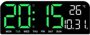 Daily Discovery Large Display Digital Wall Clock, LED Wall Clock With Temperature Date Week Display green