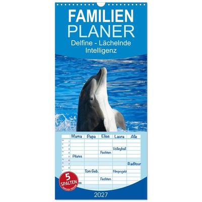 Familienplaner 2027 - Delfine - Lächelnde Intelligenz mit 5 Spalten (Wandkalender, 21 x 45 cm) CALVENDO