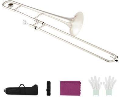 Costway Slide Trombone for Beginners with Portable Case and Shoulder Strap-Silver