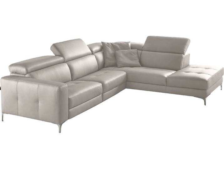 Ecksofa, Leder BULL, Grau, 285×221 cm, Hoher Sitzkomfort & Verstellbare Kopfteile, Matt, EGOITALIANO