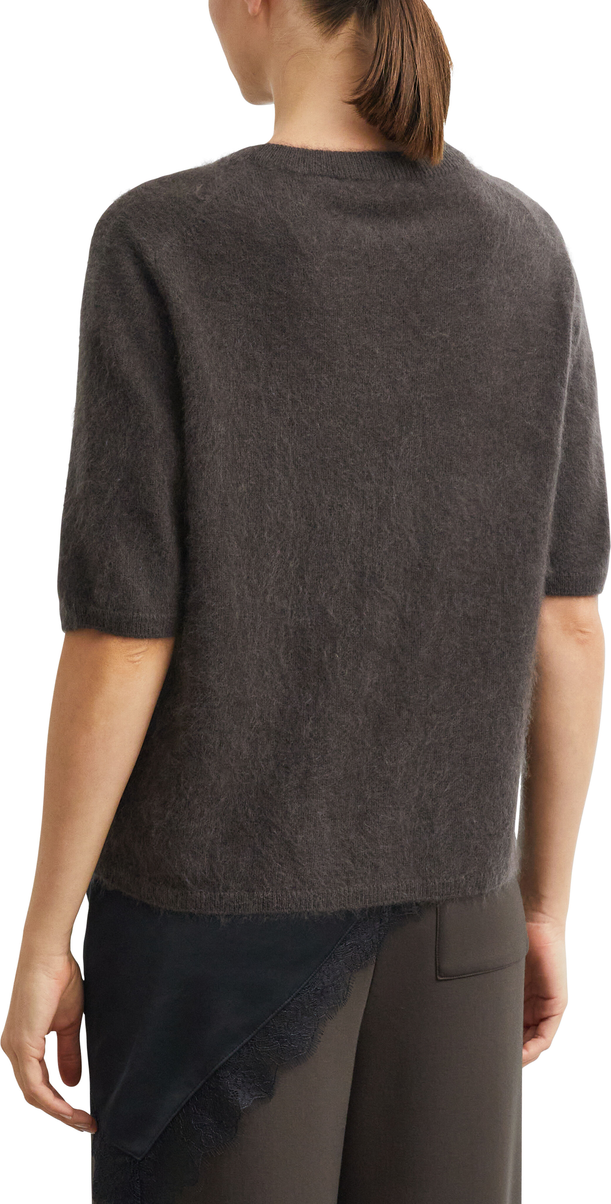 Strickpullover COMMA, Damen, Gr. 36, braun (mulch braun), Strick, Obermaterial: 100% Wolle, unifarben, hüftbedeckend, Rundhals, Pullover Strickpullover, mit Halbarm und aus reiner Wolle mulch braun 36