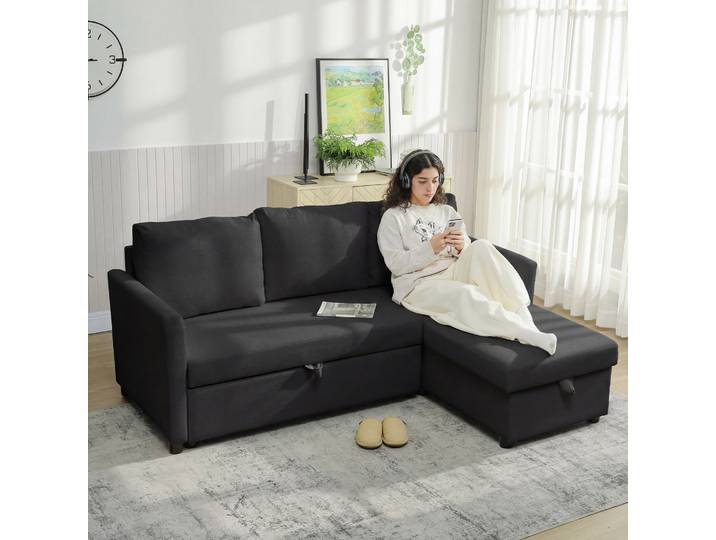 HOMCOM Canapé d’Angle 3 Places Convertible Méridienne Rangement Gris