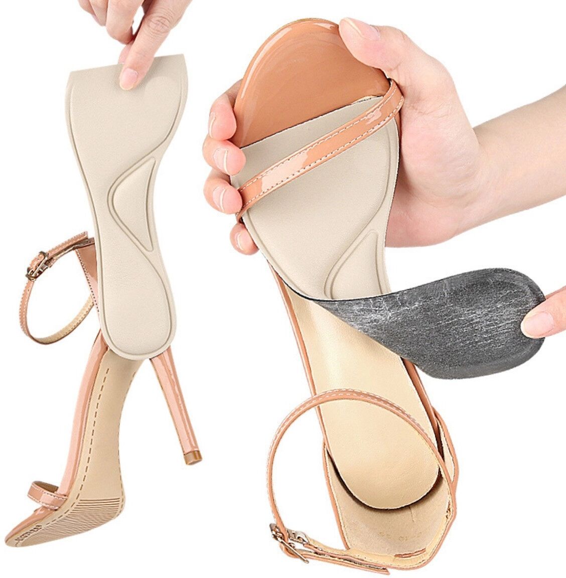 INF 3/4 Fußgewölbestütz-Einlegesohlen für High Heels und Sandalen - PU-Leder Polster mit selbstklebender rutschfester Rückseite M Aprikose