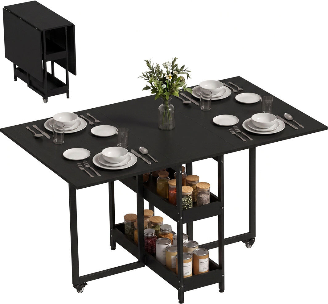 17 Stories HOMCOM Folding Dining Table, Drop Leaf Table w/ Open Compartments Black