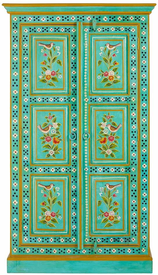 Pharao24.de Bunter Bauernschrank im Vintage Look Blumen Motiv