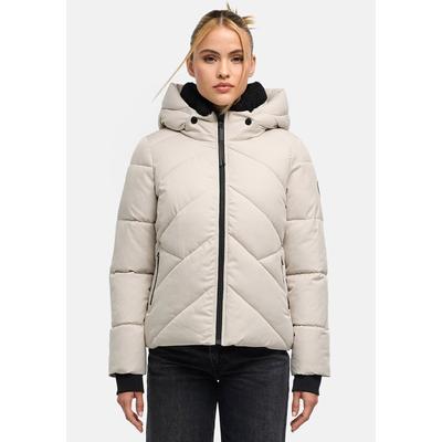 Winterjacke MARIKOO "Shinamii", Damen, Gr. S, beige (bone), Obermaterial: 100% Polyester, Jacken Winterjacke, Kurze Steppjacke mit Kapuze und diagonalem Steppmuster