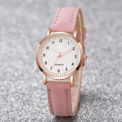 Fabled Fashion Studio Minimalist Arabic Dial Leather Women Watch pink