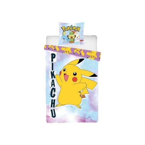 LYO Pokémon Pikachu Beddengoed voor kinderen, Omkeerbaar, Dekbedovertrek 140 x 200 cm