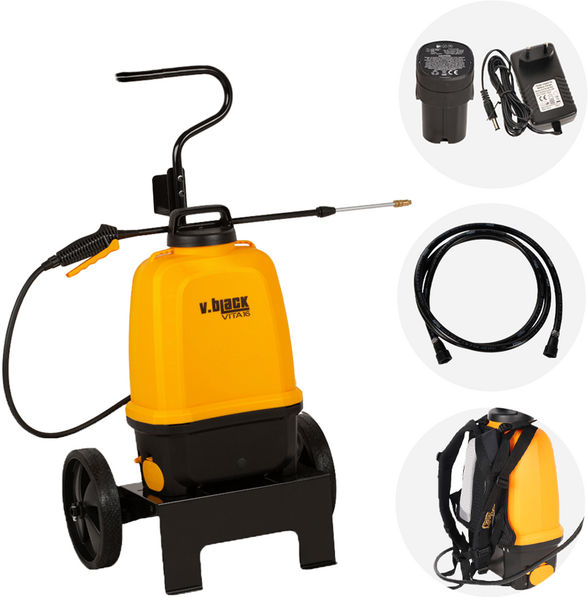 Volpi V-BLACK VITA 16 - Pompa irroratrice elettrica a batteria a spalla con trolley - Con tubo da 2m