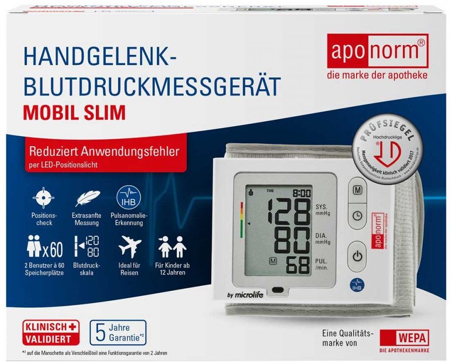 Aponorm Blutdruckmessgerät Mobil Slim Handgelenk 1stk