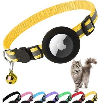 Inspire Select AirTag Cat Collar With Holder Cute Reflective Breakaway Kitten Collar With Bell yellow