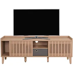 TV-Rack MCW-M48, Lowboard TV-Schrank, Schiebetür 56x150x40cm ~ beige, Schublade grau