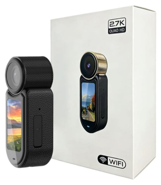 Zelurxx Mini Sportcamera 2.7K 48MP HD, magnetische halsbandcamera met WiFi, EIS en touchscreen, zwart