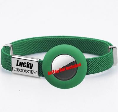 Uplift Essentials Fashion Airtag Cat Collar With Elastic Safety And Customized ID Tag green