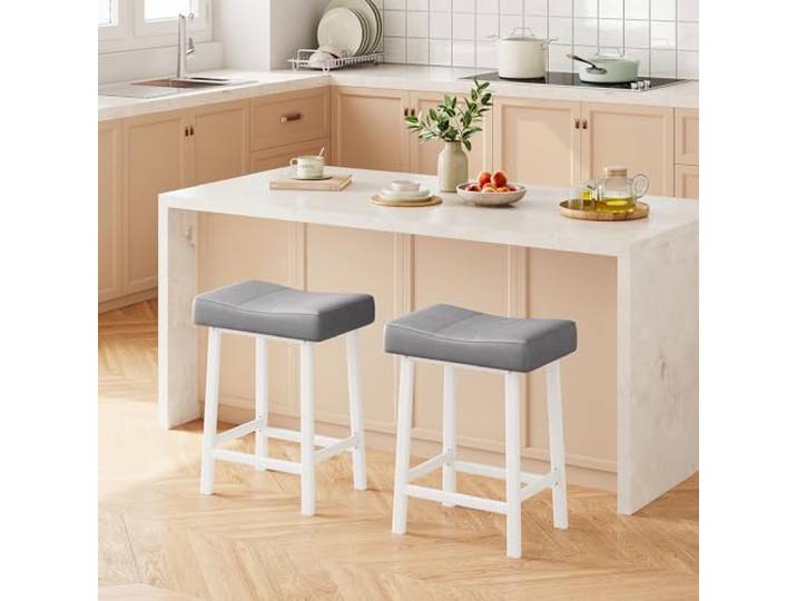 FairyLee Barhocker 4er-Set 60 cm – Gepolstert mit PU-Leder-Sattelsitz Grau 60 cm Barhocker-Set (2er- oder 4er-Pack)