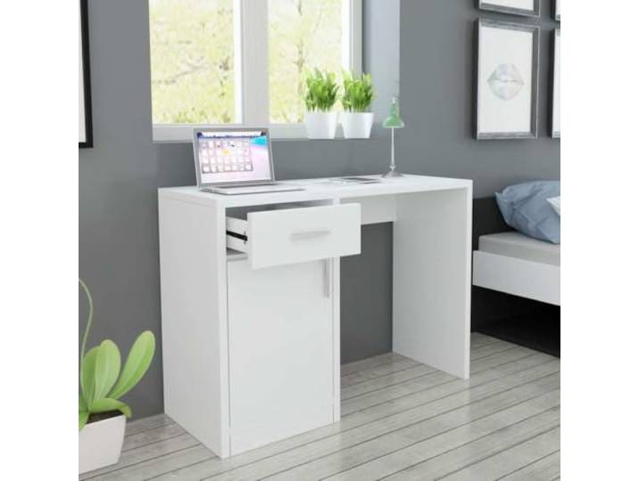 GFDWPUY Schreibtisch mit Schublade und Schrank Weiß 100x40x73 cm Robuste Konstruktion, kompaktes Format, vielseitig nutzbar, 1 Schublade, 1 Schrank, helle Optik