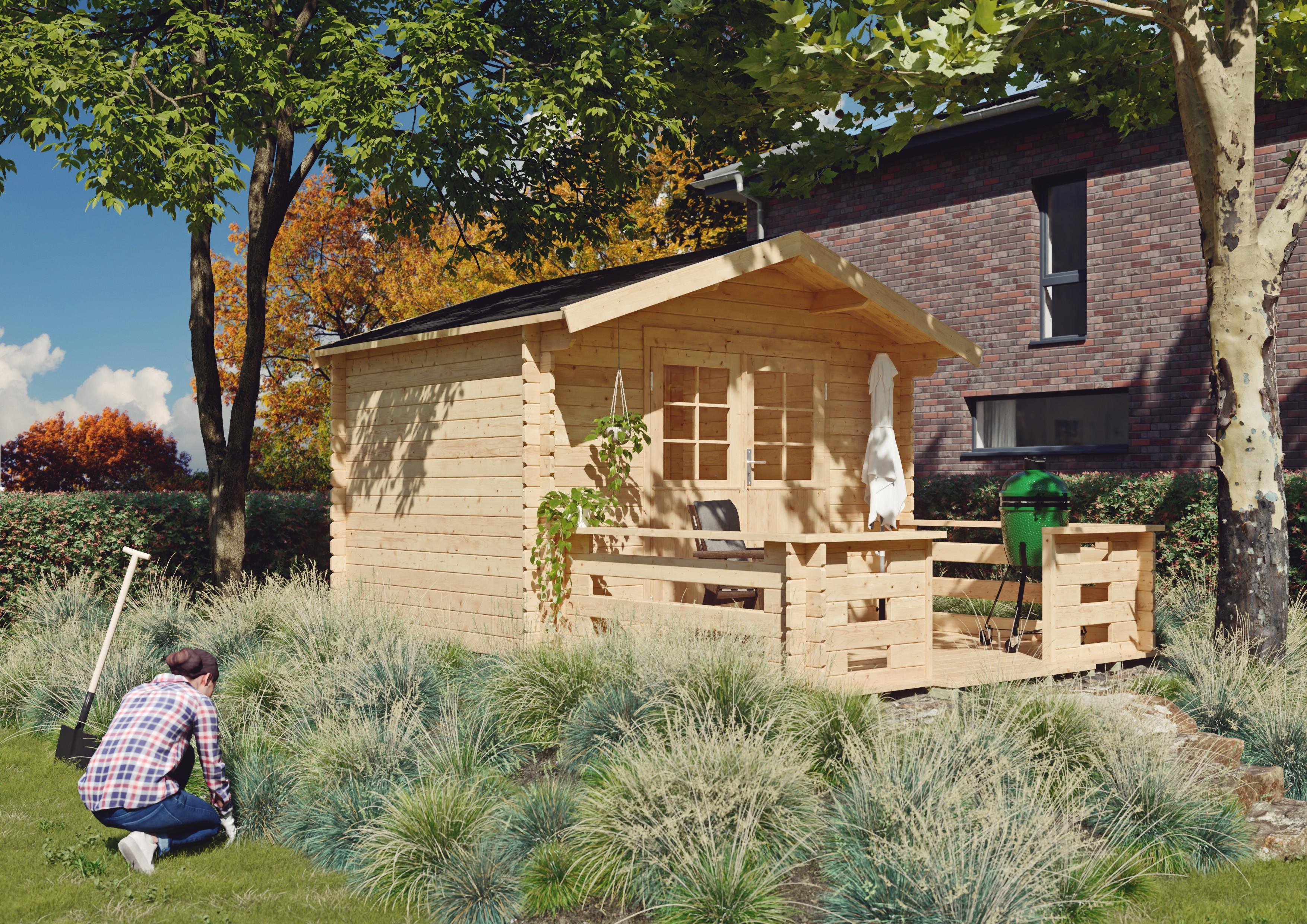 Gartenhaus Vernon I 3,00x2,30 m - inklusive Terrasse und hochwertigen Dachschindeln