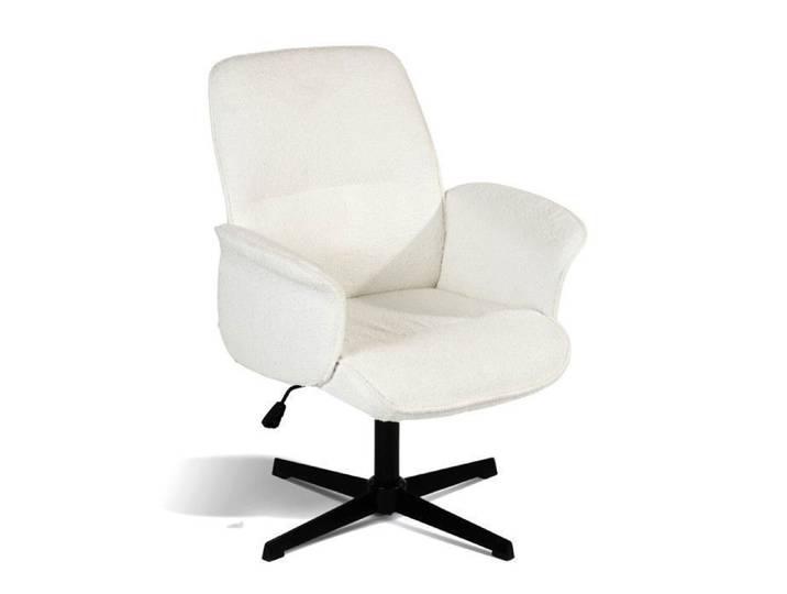 MEUBLES COSY Fauteuil de bureau ergonomique réglable pivotant avec accoudoirs en tissu bouclette blanc - THOMASINA