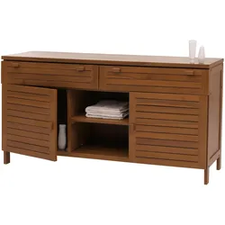 Teak-Waschbeckenunterschrank HWC-M87, Waschtisch Schrank, hochwertiges B-Grade-Teak (Kernholz, 20-30 Jahre), 80x150x40cm
