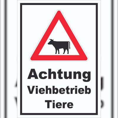 HB-Druck Schild Achtung Viehbetrieb Tiere A1 Rückseite selbstklebend