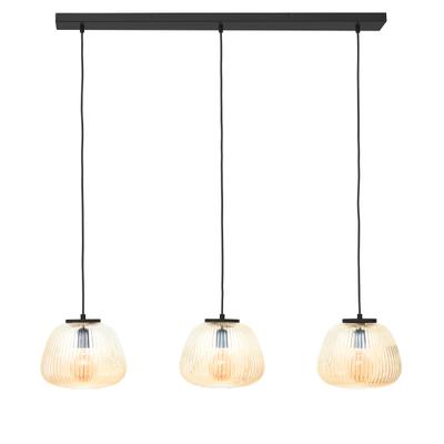 BRILLIANT Pendelleuchte "Kaizen", schwarz (amber, bernstein, schwarz matt), 3, 1 Stk., Leuchten, Riffelglas, 176 x 105 cm, E27, kürzbar, Amber-Bernsteinfarben, Pendelleuchte