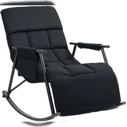 DELUKE Schaukelstuhl JULIA Indoor 61x100x66cm, Stoff, Schwarz Liegestuhl Relaxstuhl Sofastuhl