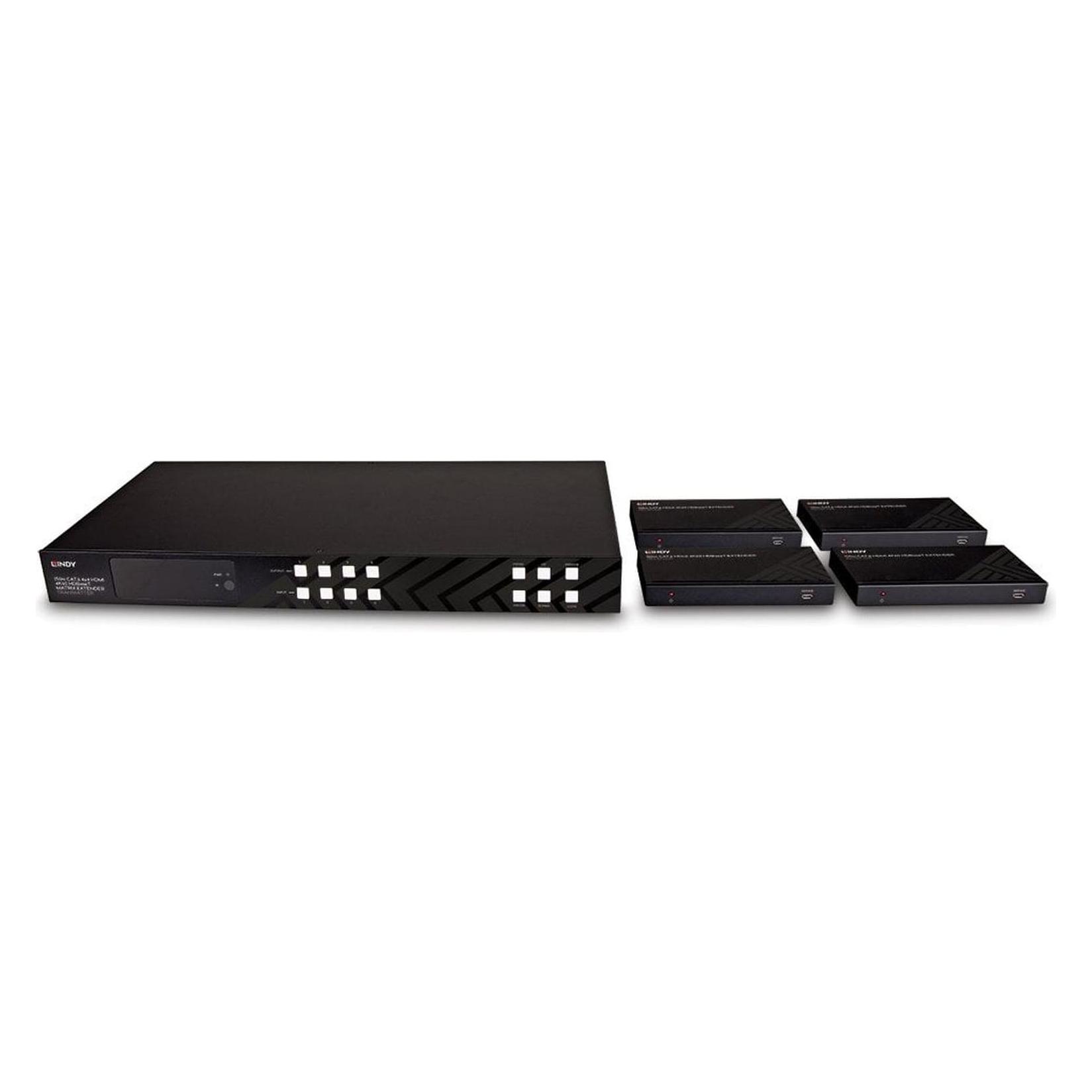 Lindy 150m Cat.6 4x4 HDMI 4K60 HDBaseT Matrix Extender Set mit HDBaseT-Sender und 4 Empfängern (38345)