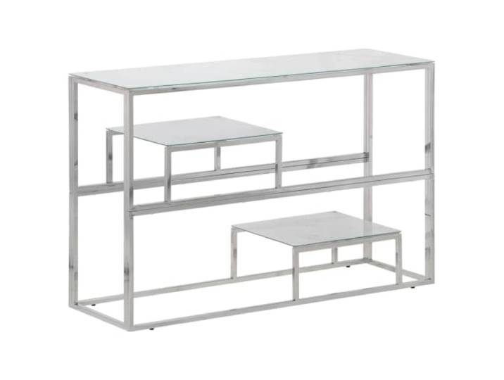 Konsolentisch aus Edelstahl und Hartglas, Marmor-Finish, Weiß Schmutzabweisende Oberfläche, pflegeleicht, stabiler und robuster Rahmen, einfaches und modernes Design