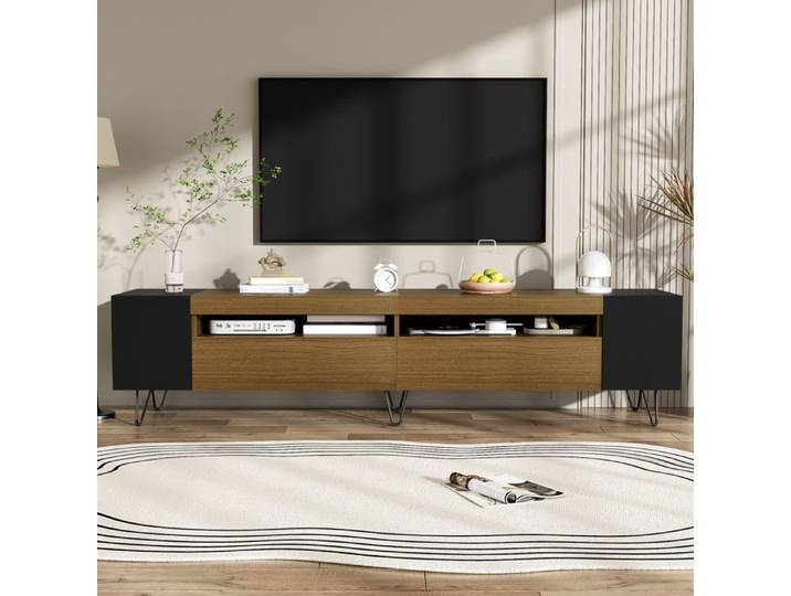 Meuble TV - Moderne - 180x36x43 cm - 3 Tiroirs - 6 Étagères - Noir
