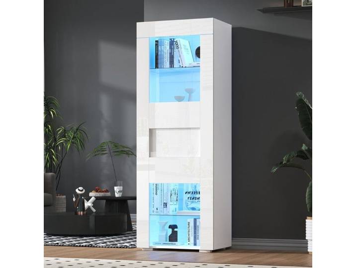 Vitrine Armoire avec éclairage LED Armoire Haute en Acrylique Meuble de Rangement à Haute Brillance 2 étages en