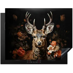 HERDABDECKPLATTE Hirsch - Tier - Blumen - Natur - Botanisch Induktionsmatte 77x59 cm