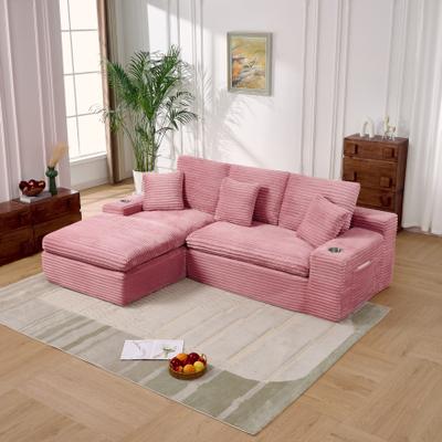 Kodotan sofa 98 Inch Vacuum Compressed L-Shaped Modular Sectional Sofa, Striped Corduroy Couch with Cup Holders & Side Pocket, Oversized Deep