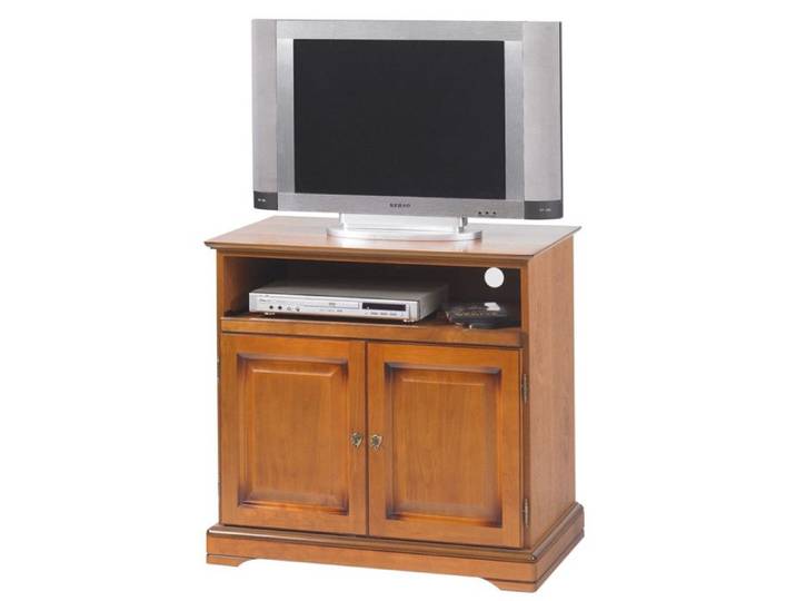 Meuble TV BAR 32 Pouces - ACTUAL DIFFUSION - Merisier - Plateau Pivotant - 2 Portes - 3 Niches