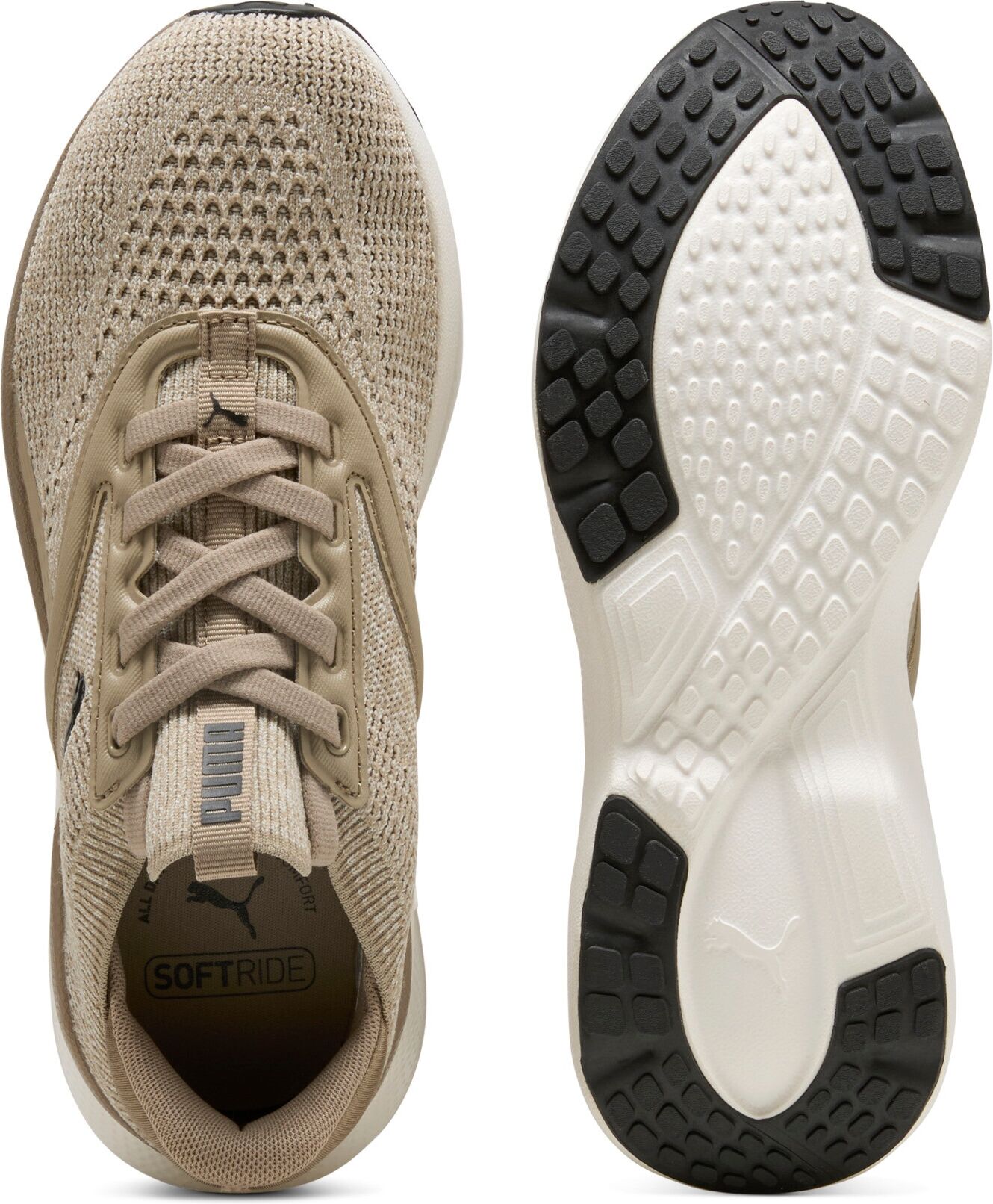Trainingsschuh PUMA "SOFTRIDE MAYVE WN'S", Damen, Gr. 42,5, Textil, beige (ice coffee, alpine snow), Schuhe Trainingsschuh, gestricktes Obermaterial, leicht profilierte Synthetik-Laufsohle ice coffee, alpine snow 42,5, Textil