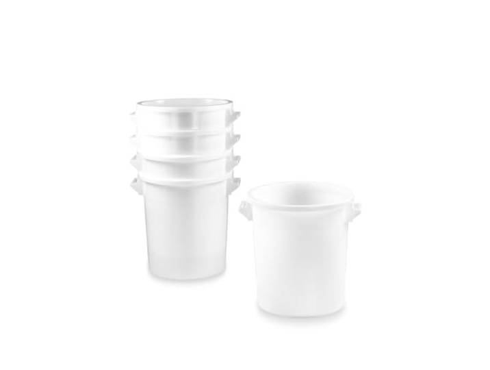 35Liter Kunststofftonne mit Griffen + Deckel, lebensmittelecht, stapelbar, Stabiler Eimer, Plastiktonne, Rundbehälter, Universaltonne, Allzweckeimer, Vorratstonne, Futtertonne, Mülltonne 5X Weiß