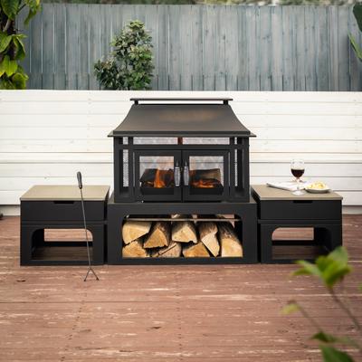 Deko Living 70 Inch Wood Burning Fireplace with Side Tables