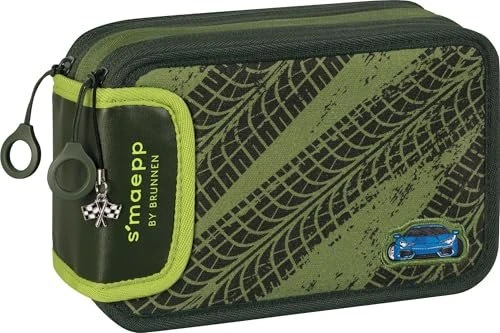 BRUNNEN Federmäppchen befüllt s'maepp Fast Wheels grün/hellgrün 33-teilig, 20,0 x 7,5 cm