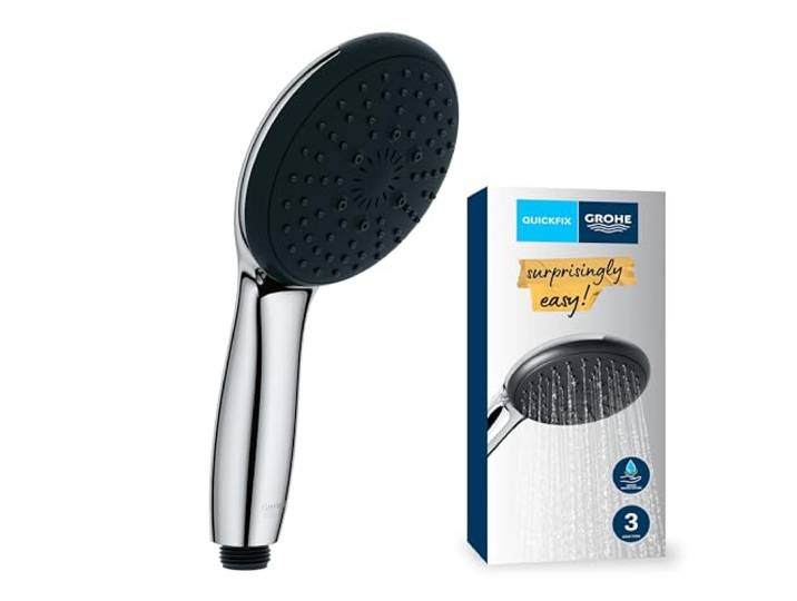 Grohe - Vitalio Start 110\, Pommeau de Douche Rond 11cm 3 Jets (Pluie/Stimulant/Massage)\, Economie d'Eau\, Sélection Facile\, Procédé Anti-Calcaire\, Chromé\, 26031001