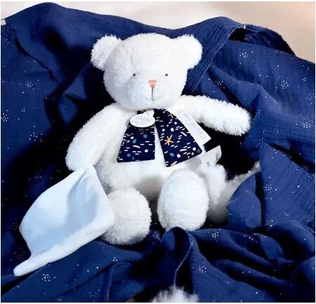 Clair de Lune : Peluche ours luminescent avec mouchoir 28 cm - Doudou et compagnie
