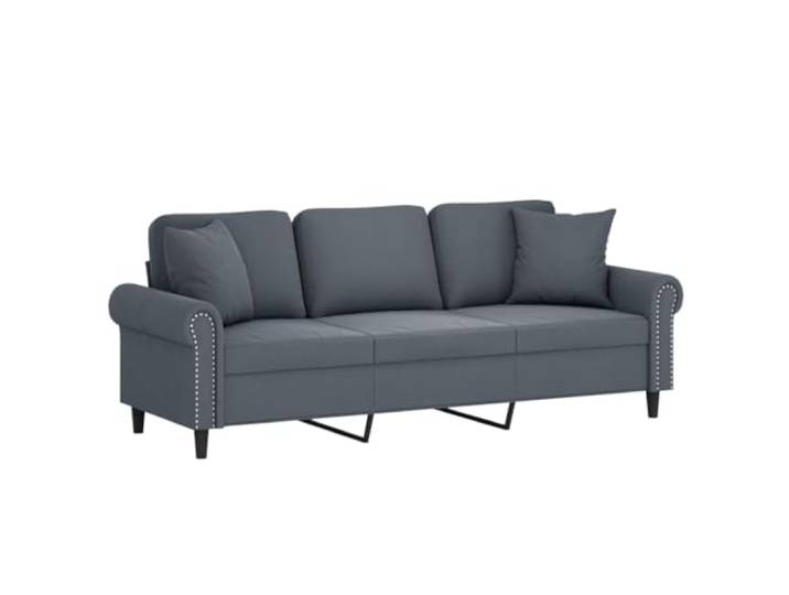 KTHLBRH 3-Sitzer-Sofa, dunkelgrau, aus Samt, 180 cm Gestell aus robustem Metall, Kissen mit Einsätzen, Schaumstoff für Komfort, 2 dekorative Kissen